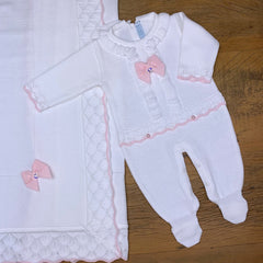 Macacão e Manta - Tamires - Branco e Rosa com Pérolas e Cristais Swarovski