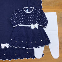 Vestido, Calça e Manta - Casinha - Naval e Branco com Pérolas e Cristais Swarovski