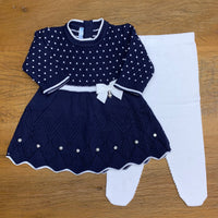 Vestido e Calça - Casinha - Naval e Branco com Cristais e Pérolas Swarovski