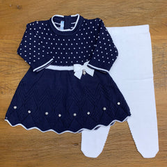 Vestido e Calça - Casinha - Naval e Branco com Cristais e Pérolas Swarovski