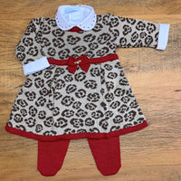 Vestido e Calça - Oncinha - Amêndoa e Red com Pérolas Swarovski