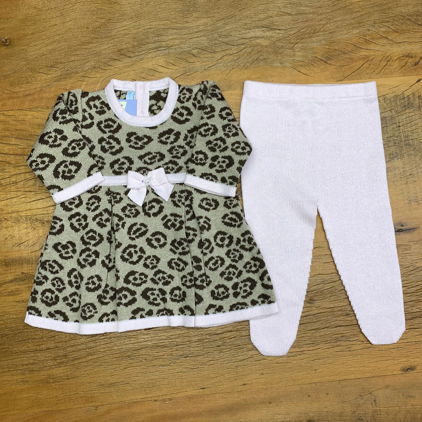 Vestido e Calça - Oncinha - Amêndoa e Rosa Pastel com Pérolas Swarovski