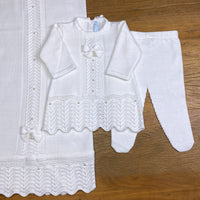 Vestido, Calça e Manta - Domitila - Branco com Pérolas e Cristais Swarovski