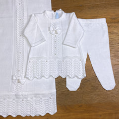 Vestido, Calça e Manta - Domitila - Branco com Pérolas e Cristais Swarovski