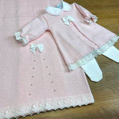 Vestido, Calça e Manta - Rendinha - Rosa com Pérolas e Cristais Swarovski