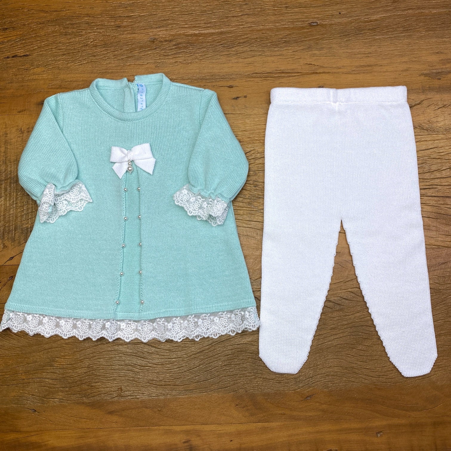 Vestido e Calça - Rendinha - Verdinho com Pérolas e Cristais Swarovski