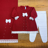 Vestido, Calça e Manta - Rendinha - Red com Pérolas e Cristais Swarovski