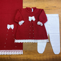 Vestido, Calça e Manta - Rendinha - Red com Pérolas e Cristais Swarovski