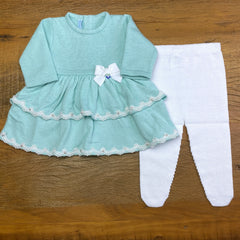 Vestido e Calça - Saia Dupla - Verdinho com cristais Swarovski