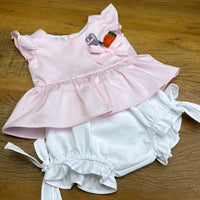 Conjunto Bata e Calcinha - Coelhinha - Rosa e Branco