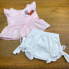 Conjunto Bata e Calcinha - Coelhinha - Rosa e Branco