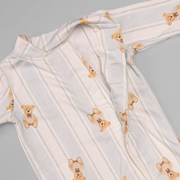 Macacão Magnético - Algodão Egípcio - Listado Urso Azul