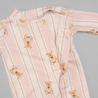 Macacão Magnético - Algodão Egípcio - Listado Ursa Rosa