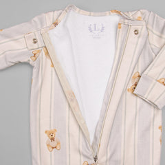 Macacão Peluciado Ziper - Algodão Egípcio - Listado Urso Azul