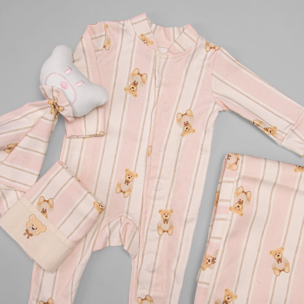 Fralda Boca - Algodão Egípcio - Listado Ursa Rosa