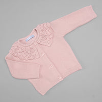 Casaco para Bebê - Tricot - Rendado - Rosa Pastel
