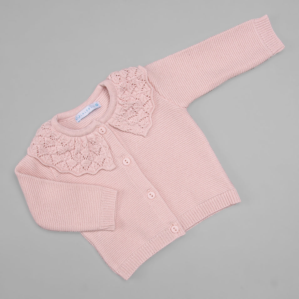 Casaco para Bebê - Tricot - Rendado - Rosa Pastel