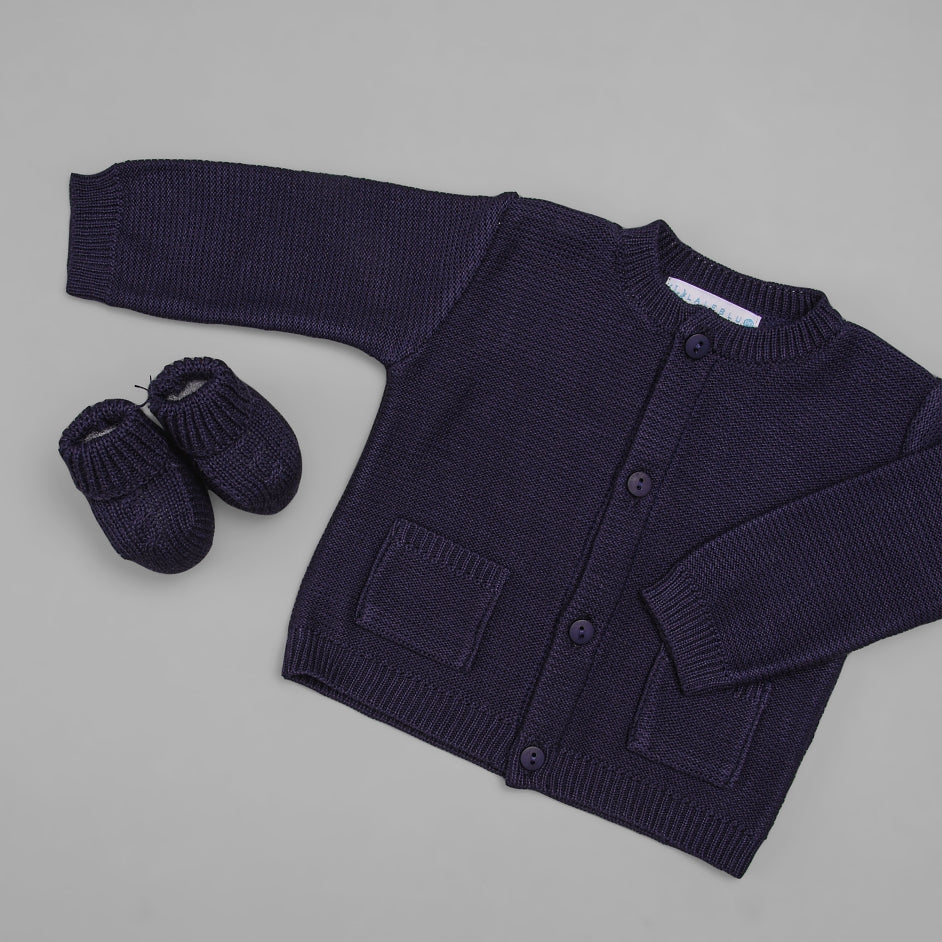 Casaco para Bebê - Tricot - Bolsinho - Naval