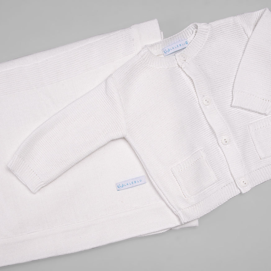 Casaco para Bebê - Tricot - Bolsinho - Branco