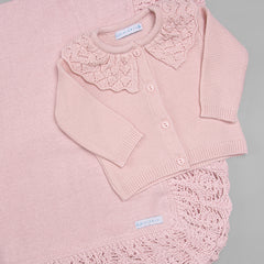 Casaco para Bebê - Tricot - Rendado - Rosa Pastel