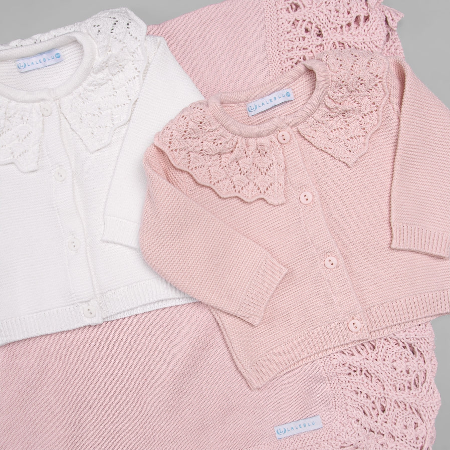 Casaco para Bebê - Tricot - Rendado - Rosa Pastel