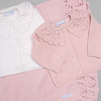 Casaco para Bebê - Tricot - Rendado - Rosa Pastel