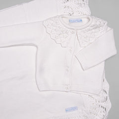 Casaco para Bebê - Tricot - Rendado - Branco