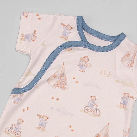 Macacão Curto para Bebê em algodão Pima - Urso Explorador