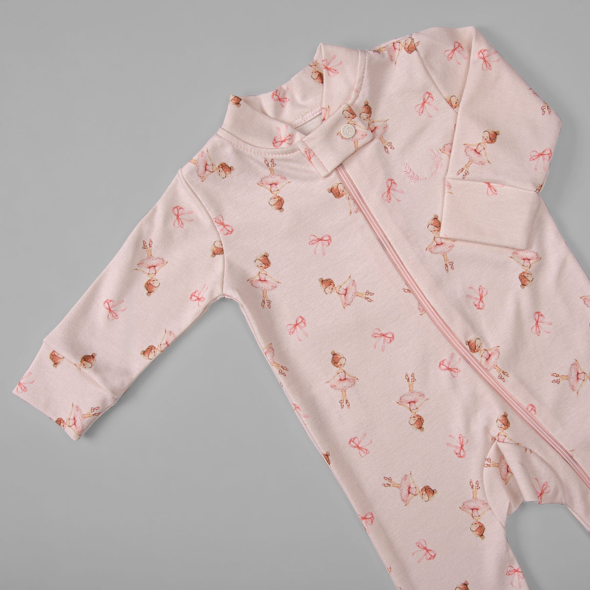 Macacão Zíper - Algodão Egípcio - Laço Bailarina - Rosa