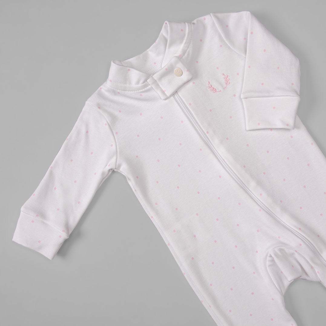 Macacão Zíper - Algodão Egípcio - Poá Rosa