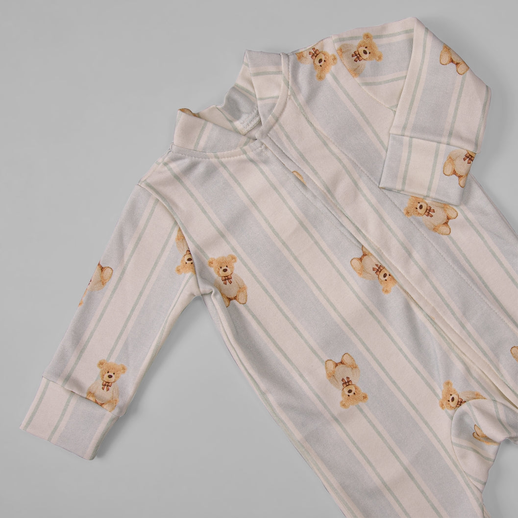 Macacão Magnético - Algodão Egípcio - Listado Urso Azul