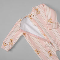 Macacão Peluciado Ziper - Algodão Egípcio - Listado Ursa Rosa