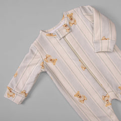 Macacão Peluciado Ziper - Algodão Egípcio - Listado Urso Azul