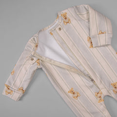 Macacão Peluciado Ziper - Algodão Egípcio - Listado Urso Azul