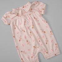 Macacão Zíper - Curto - Algodão Egípcio - Laço Bailarina - Rosa