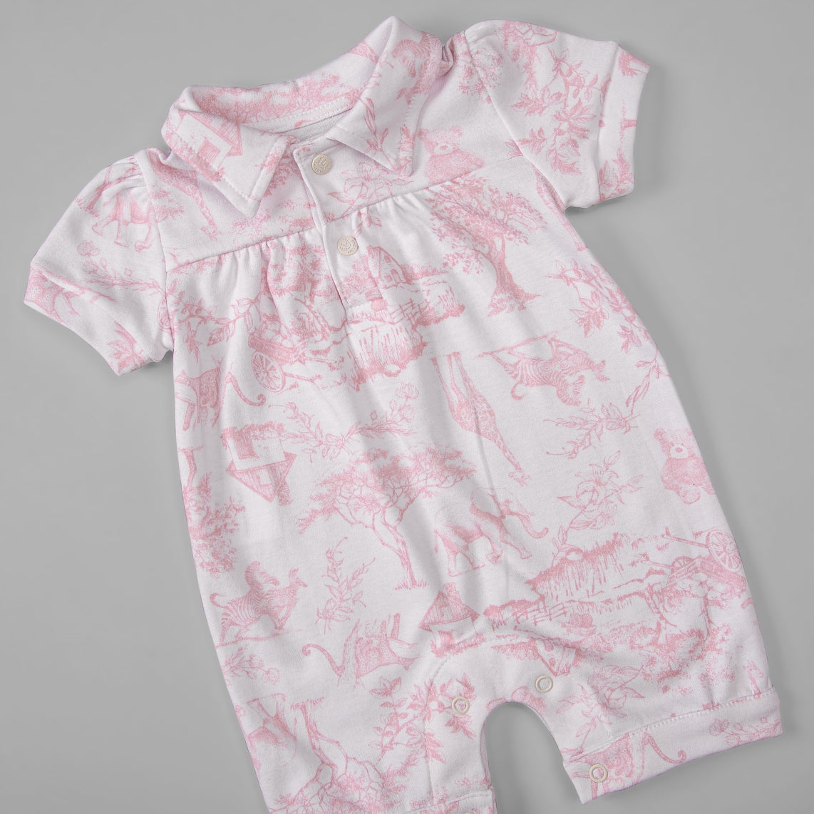 Macacão Zíper - Curto - Algodão Egípcio - Toile Du Jour - Rosa