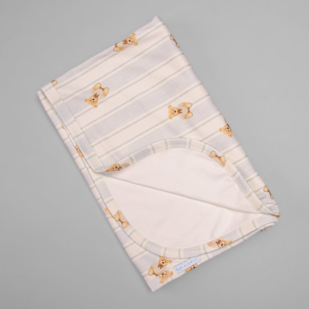 Manta - Algodão Egípcio - Listado Urso Azul