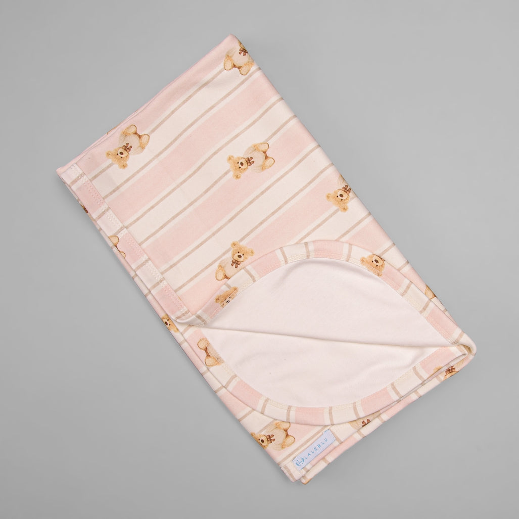 Manta - Algodão Egípcio - Listado Ursa Rosa