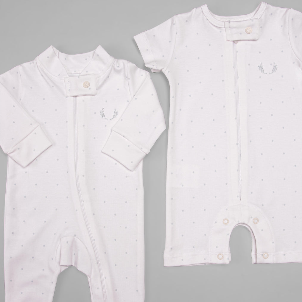 Macacão Zíper - Curto - Algodão Egípcio - Poá Verdinho