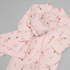 Macacão Zíper - Algodão Egípcio - Laço Bailarina - Rosa