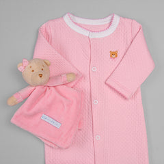 Macacão para Bebê em Algodão Pima Matelassê - Ursa Rosa