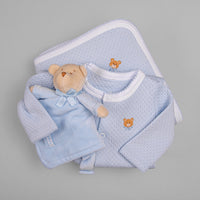 Macacão e Manta para Bebê em Algodão Pima Matelassê - Urso Azul