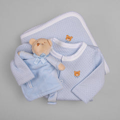 Macacão e Manta para Bebê em Algodão Pima Matelassê - Urso Azul