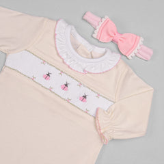 Macacão para Bebê Longo - Algodão Pima -  Joaninha Rosa