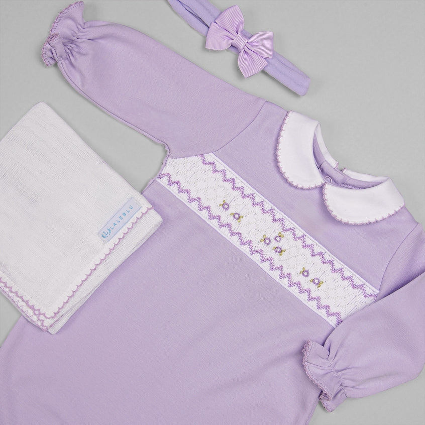 Macacão para Bebê Longo - Algodão Pima - Florzinhas Lavanda
