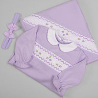 Macacão e Manta para Bebê em Algodão Pima -  Florzinhas Lavanda