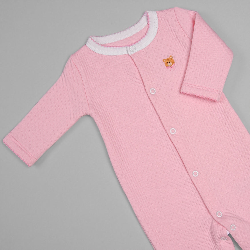 Macacão para Bebê em Algodão Pima Matelassê - Ursa Rosa