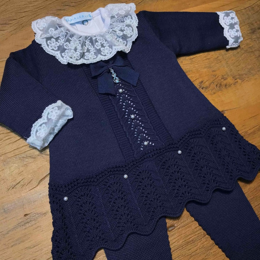 Vestido e Calça - Domitila - Naval com Pérolas e Cristais Swarovski