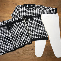 Vestido, Calça e Manta - Pied Poule - Preto e Branco com Pérolas Swarovski
