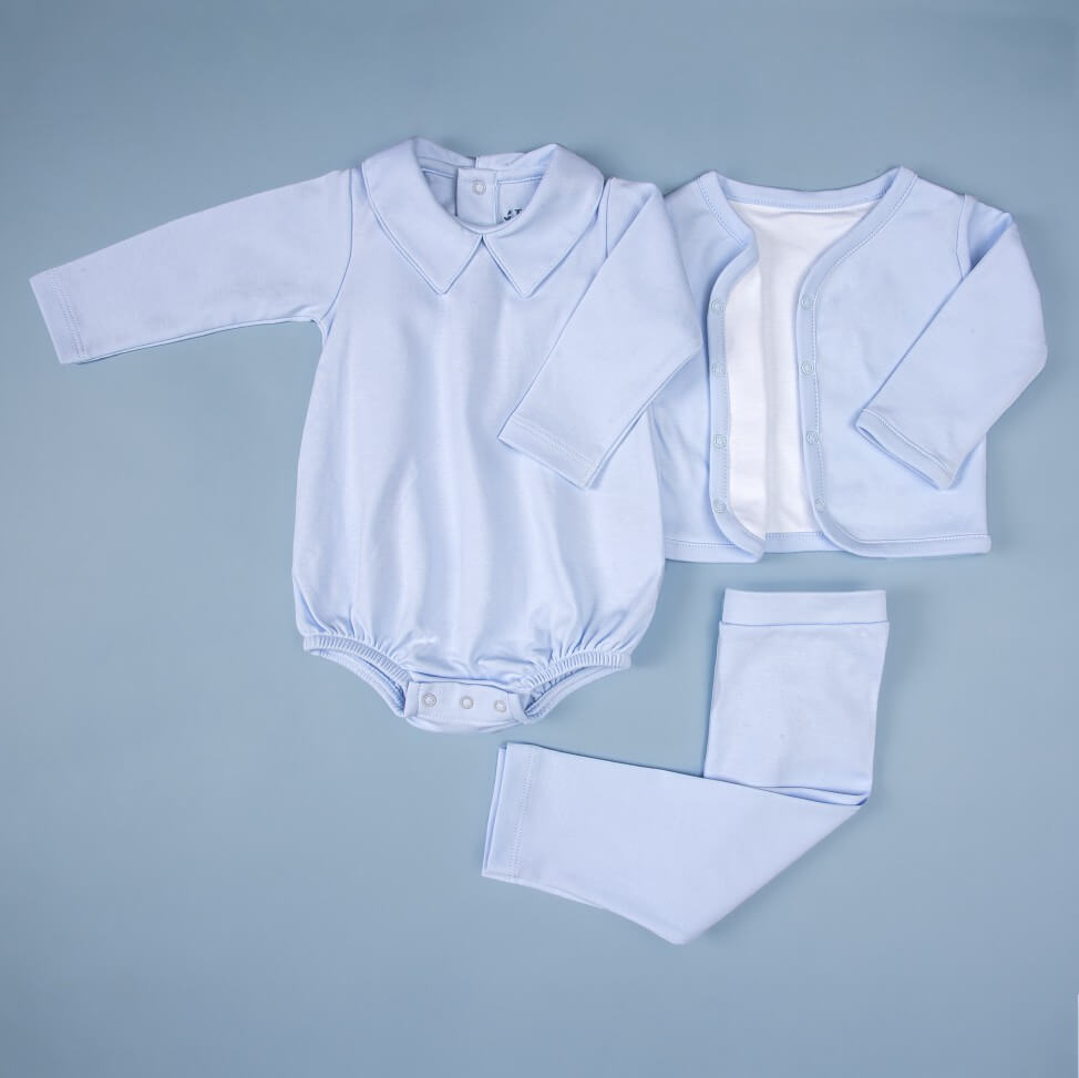 Body com Gola para Bebê Algodão Pima (Menino) - Azul
